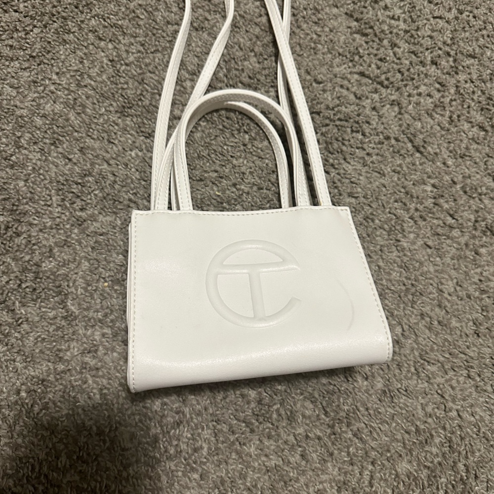 White Telfar bag, with some scuffs